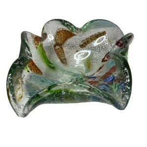 Murano Tutti Frutti Art Glass Bowl 7” Silver Flecks Scrambled Cane Work Ash Tray